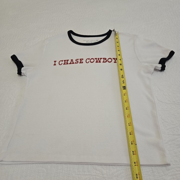 Social Edition "I Chase Cowboys" Short Sleeve Ringer T-Shirt Black‎ White XL - Picture 3 of 5